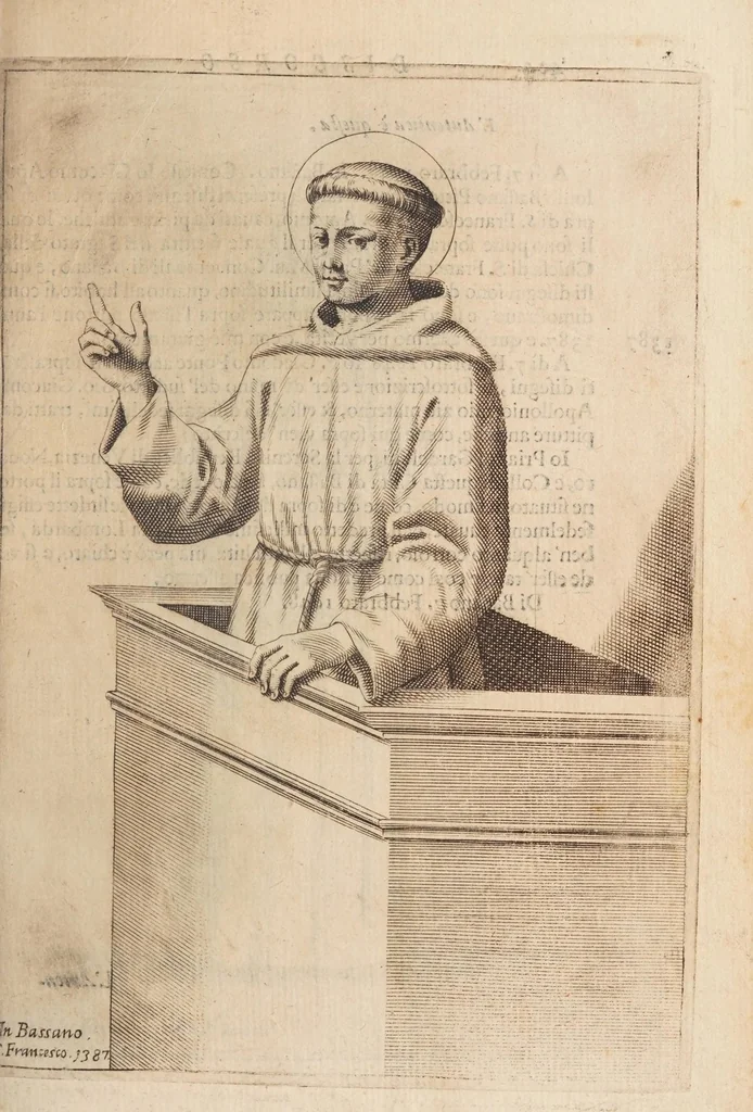An illustration from Fiume del terrestre paradiso : diuiso in quattro capi, o discorsi / trattato difensivo del sig. dottor don Niccolò Catalano da Santo Mauro ; oue si ragguaglia il mondo nella verità dell'antica forma d'habito de' frati minori istituita da S. Francesco ; dato alle stampe dal P. M. Giulio Antonio Catalano da S. Mauro ..., 1652, leaf 449