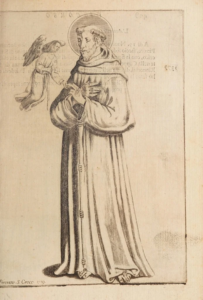 An illustration from Fiume del terrestre paradiso : diuiso in quattro capi, o discorsi / trattato difensivo del sig. dottor don Niccolò Catalano da Santo Mauro ; oue si ragguaglia il mondo nella verità dell'antica forma d'habito de' frati minori istituita da S. Francesco ; dato alle stampe dal P. M. Giulio Antonio Catalano da S. Mauro ..., 1652, leaf 453