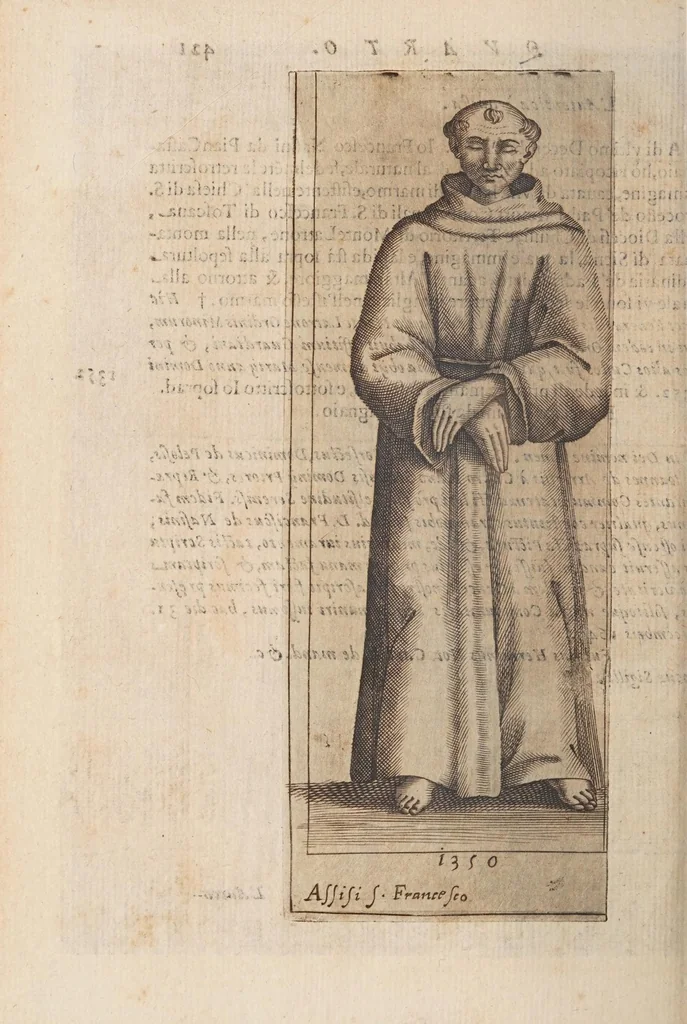 An illustration from Fiume del terrestre paradiso : diuiso in quattro capi, o discorsi / trattato difensivo del sig. dottor don Niccolò Catalano da Santo Mauro ; oue si ragguaglia il mondo nella verità dell'antica forma d'habito de' frati minori istituita da S. Francesco ; dato alle stampe dal P. M. Giulio Antonio Catalano da S. Mauro ..., 1652, leaf 468