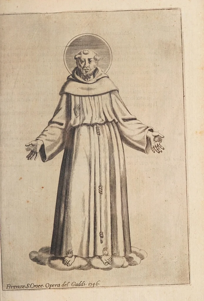 An illustration from Fiume del terrestre paradiso : diuiso in quattro capi, o discorsi / trattato difensivo del sig. dottor don Niccolò Catalano da Santo Mauro ; oue si ragguaglia il mondo nella verità dell'antica forma d'habito de' frati minori istituita da S. Francesco ; dato alle stampe dal P. M. Giulio Antonio Catalano da S. Mauro ..., 1652, leaf 473