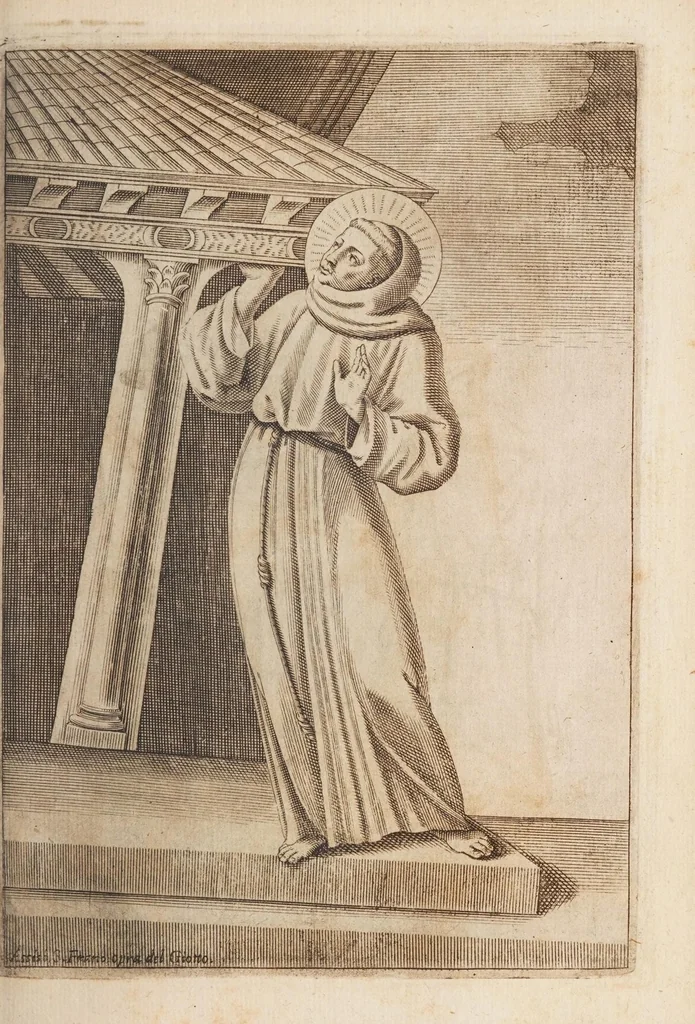 An illustration from Fiume del terrestre paradiso : diuiso in quattro capi, o discorsi / trattato difensivo del sig. dottor don Niccolò Catalano da Santo Mauro ; oue si ragguaglia il mondo nella verità dell'antica forma d'habito de' frati minori istituita da S. Francesco ; dato alle stampe dal P. M. Giulio Antonio Catalano da S. Mauro ..., 1652, leaf 505