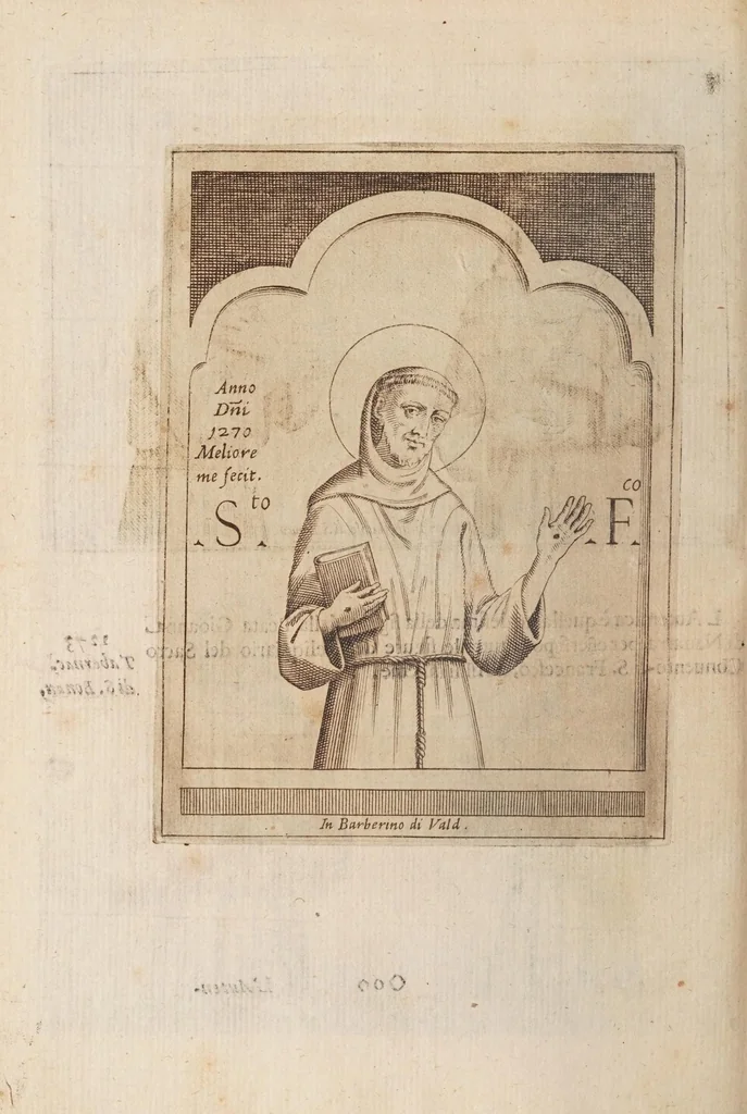 An illustration from Fiume del terrestre paradiso : diuiso in quattro capi, o discorsi / trattato difensivo del sig. dottor don Niccolò Catalano da Santo Mauro ; oue si ragguaglia il mondo nella verità dell'antica forma d'habito de' frati minori istituita da S. Francesco ; dato alle stampe dal P. M. Giulio Antonio Catalano da S. Mauro ..., 1652, leaf 520