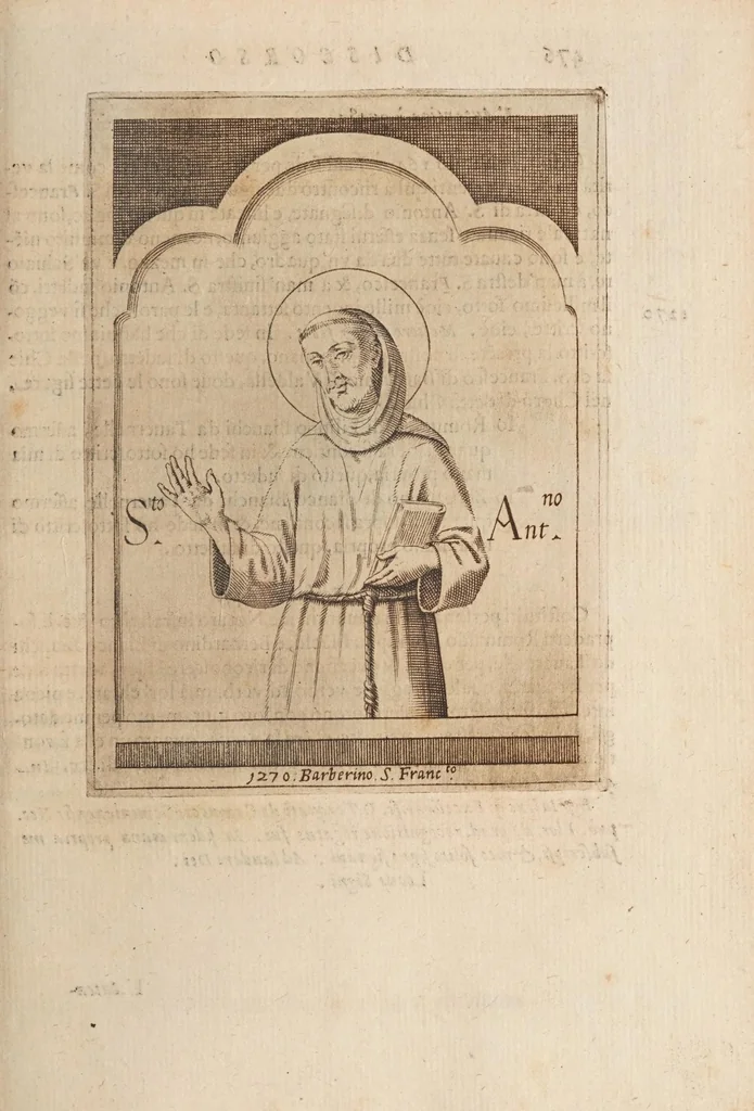 An illustration from Fiume del terrestre paradiso : diuiso in quattro capi, o discorsi / trattato difensivo del sig. dottor don Niccolò Catalano da Santo Mauro ; oue si ragguaglia il mondo nella verità dell'antica forma d'habito de' frati minori istituita da S. Francesco ; dato alle stampe dal P. M. Giulio Antonio Catalano da S. Mauro ..., 1652, leaf 521
