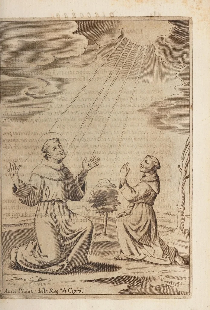 An illustration from Fiume del terrestre paradiso : diuiso in quattro capi, o discorsi / trattato difensivo del sig. dottor don Niccolò Catalano da Santo Mauro ; oue si ragguaglia il mondo nella verità dell'antica forma d'habito de' frati minori istituita da S. Francesco ; dato alle stampe dal P. M. Giulio Antonio Catalano da S. Mauro ..., 1652, leaf 529