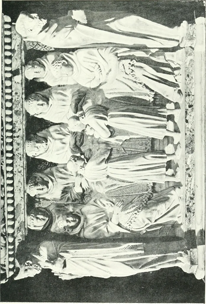 An illustration from Five Italian shrines; an account of the monumental tombs of S. Augustine at Pavia, S. Dominic at Bologna, S. Peter Martyr at Milan, S. Donato at Arezzo, and of Orcagna's tabernacolo at Florence, with a prefatory essay on Tuscan sculpture, 1906, leaf 124