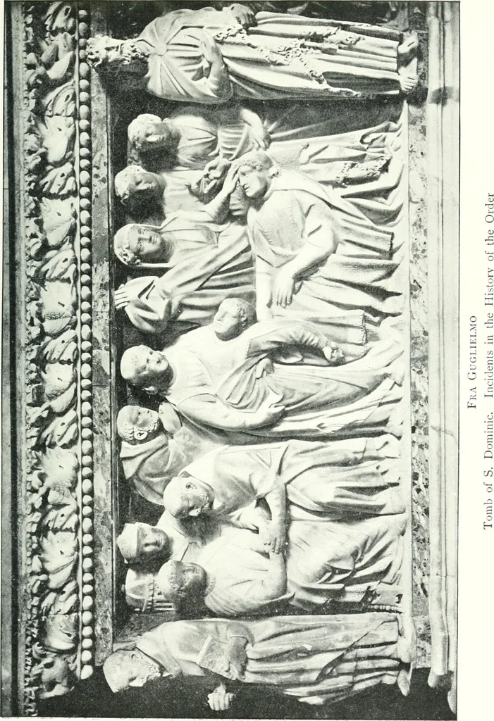 An illustration from Five Italian shrines; an account of the monumental tombs of S. Augustine at Pavia, S. Dominic at Bologna, S. Peter Martyr at Milan, S. Donato at Arezzo, and of Orcagna's tabernacolo at Florence, with a prefatory essay on Tuscan sculpture, 1906, leaf 132