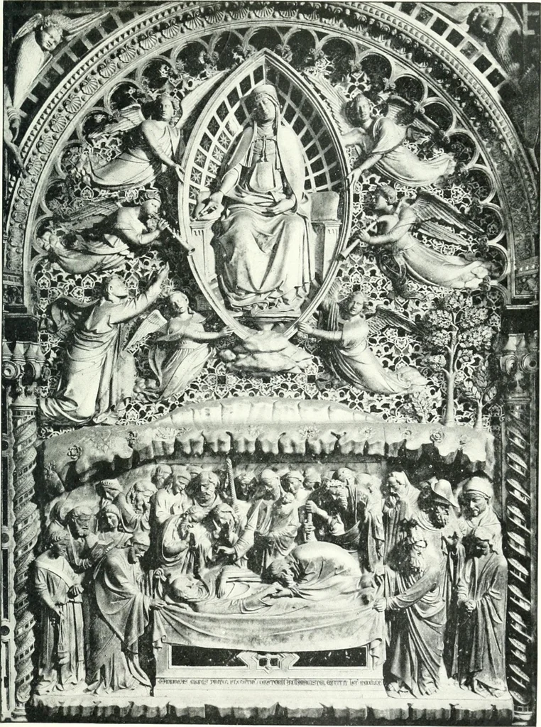 An illustration from Five Italian shrines; an account of the monumental tombs of S. Augustine at Pavia, S. Dominic at Bologna, S. Peter Martyr at Milan, S. Donato at Arezzo, and of Orcagna's tabernacolo at Florence, with a prefatory essay on Tuscan sculpture, 1906, leaf 194
