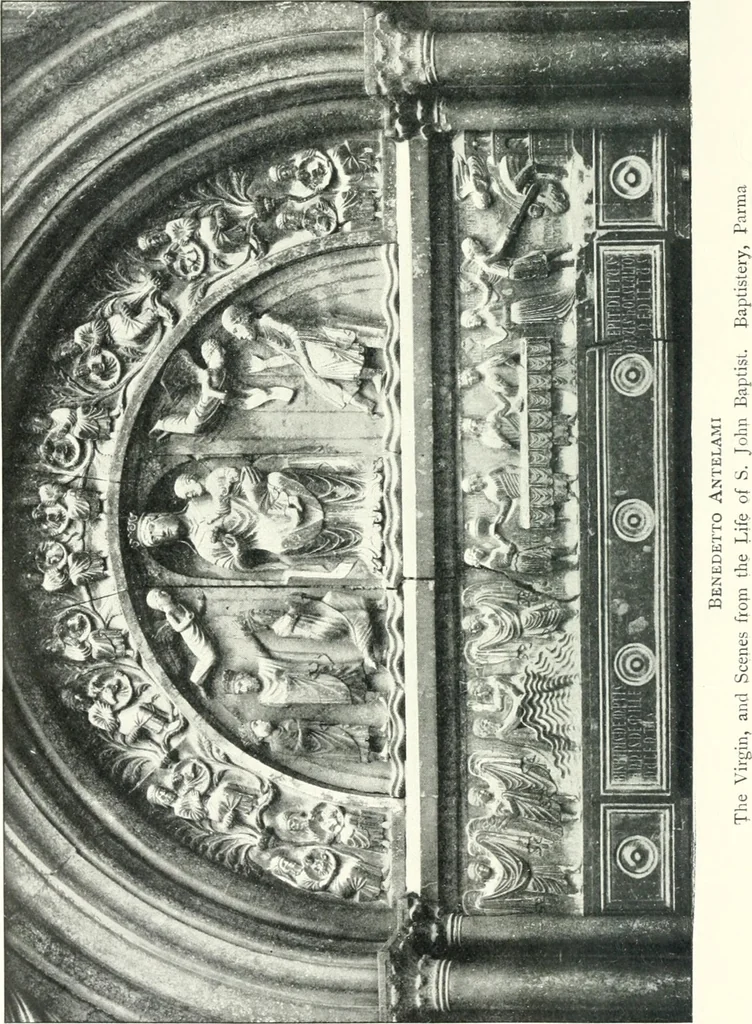 An illustration from Five Italian shrines; an account of the monumental tombs of S. Augustine at Pavia, S. Dominic at Bologna, S. Peter Martyr at Milan, S. Donato at Arezzo, and of Orcagna's tabernacolo at Florence, with a prefatory essay on Tuscan sculpture, 1906, leaf 33