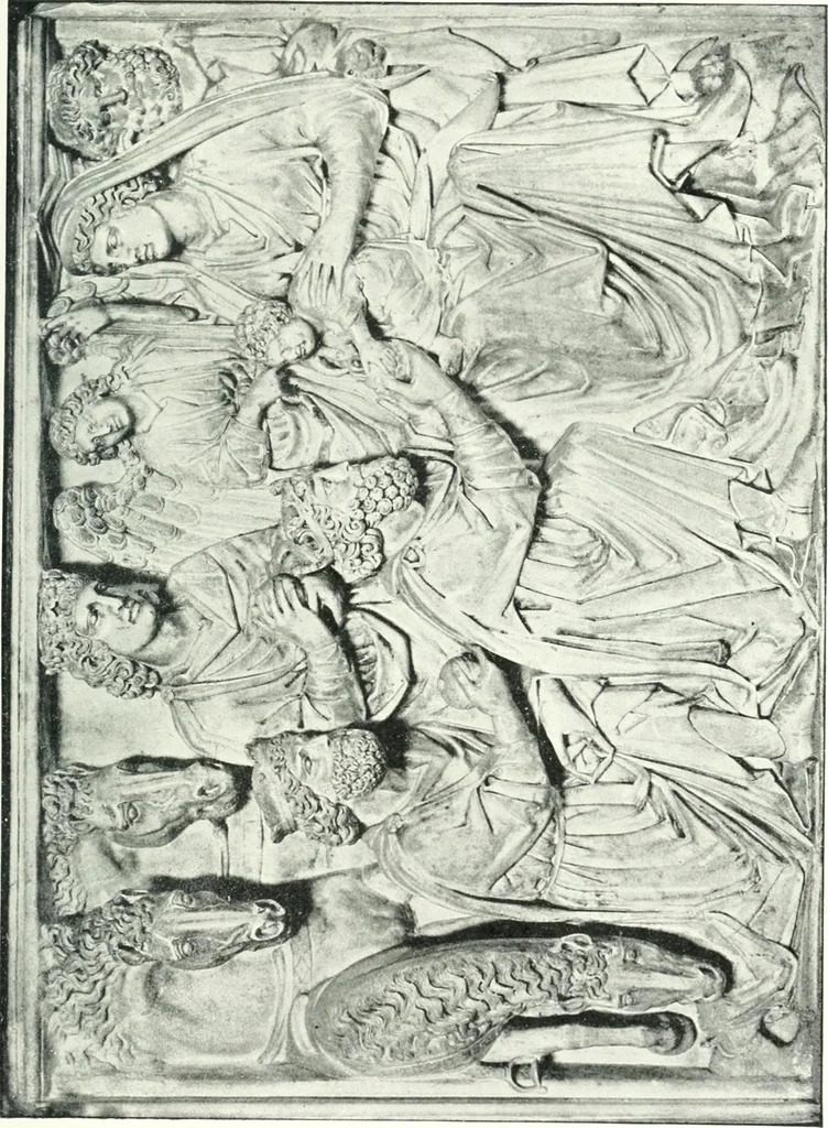 An illustration from Five Italian shrines; an account of the monumental tombs of S. Augustine at Pavia, S. Dominic at Bologna, S. Peter Martyr at Milan, S. Donato at Arezzo, and of Orcagna's tabernacolo at Florence, with a prefatory essay on Tuscan sculpture, 1906, leaf 50