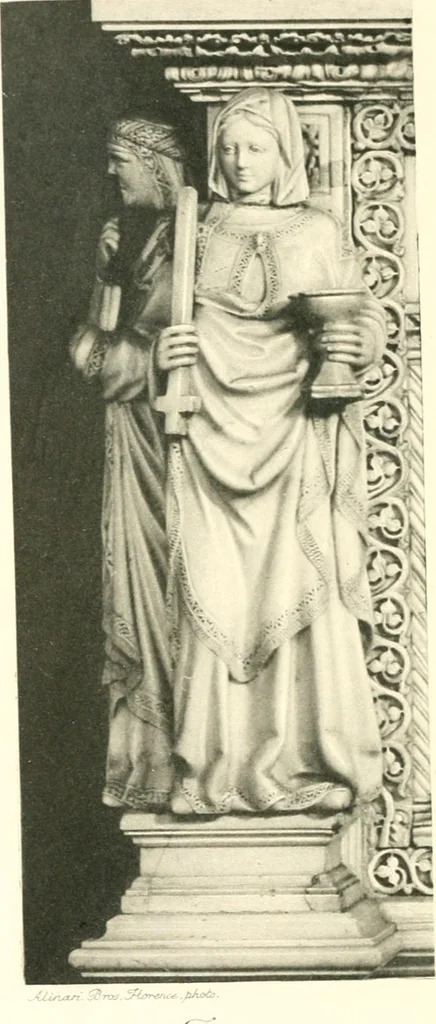 An illustration from Five Italian shrines; an account of the monumental tombs of S. Augustine at Pavia, S. Dominic at Bologna, S. Peter Martyr at Milan, S. Donato at Arezzo, and of Orcagna's tabernacolo at Florence, with a prefatory essay on Tuscan sculpture, 1906, leaf 99