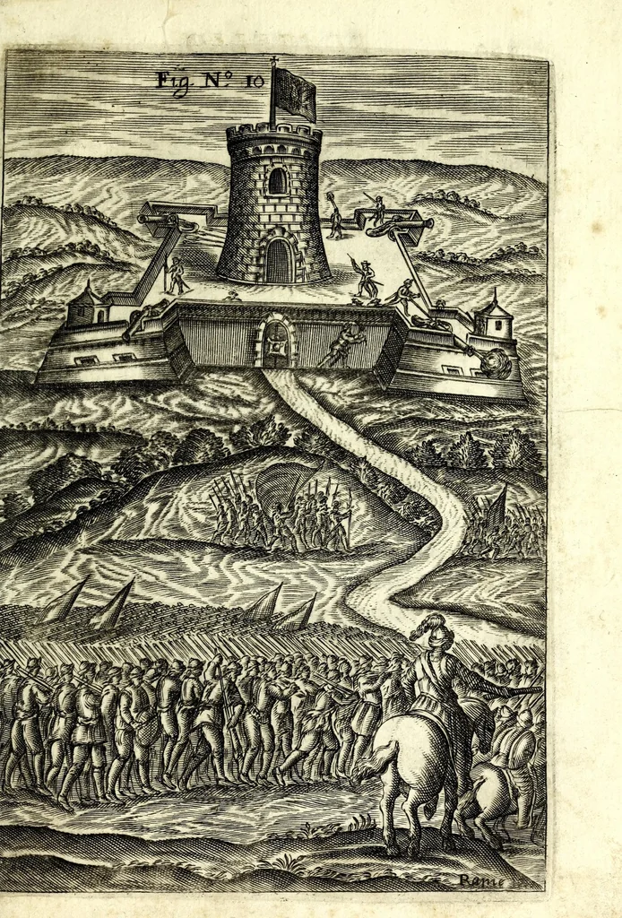 An illustration from Flagello militare, diuiso in quattro parti : la prima tratta de' trabucchi, la seconda de' petardi, la terza de' burlotti, e fuochi artificiali di mare e di terra, la quarta di mine, contramine, e d'altre cose importanti all'arte militare, 1676, leaf 163