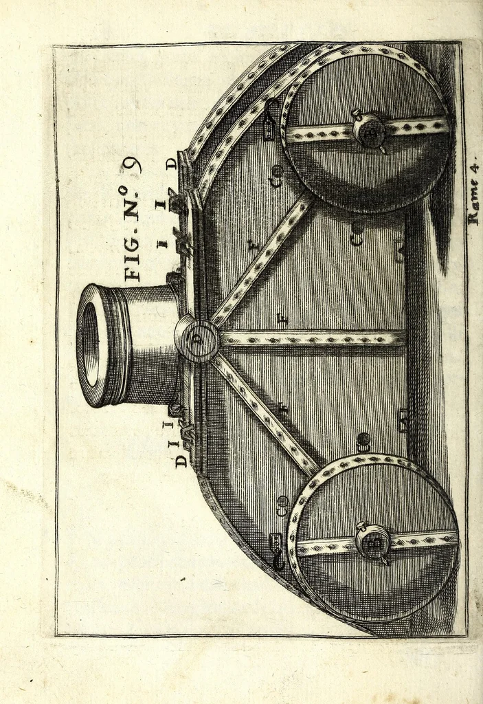 An illustration from Flagello militare, diuiso in quattro parti : la prima tratta de' trabucchi, la seconda de' petardi, la terza de' burlotti, e fuochi artificiali di mare e di terra, la quarta di mine, contramine, e d'altre cose importanti all'arte militare, 1676, leaf 46
