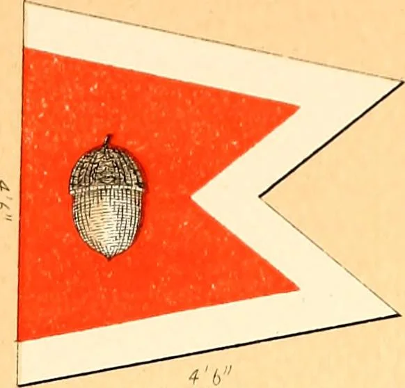 An illustration from Flags of the Army of the United States carried during the War of the Rebellion, 1861-1865, to designate the headquarters of the different armies, army corps, divisions and brigades, 1887, leaf 107