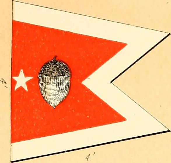 An illustration from Flags of the Army of the United States carried during the War of the Rebellion, 1861-1865, to designate the headquarters of the different armies, army corps, divisions and brigades, 1887, leaf 107