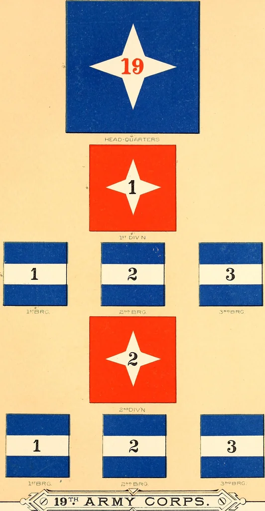 An illustration from Flags of the Army of the United States carried during the War of the Rebellion, 1861-1865, to designate the headquarters of the different armies, army corps, divisions and brigades, 1887, leaf 125