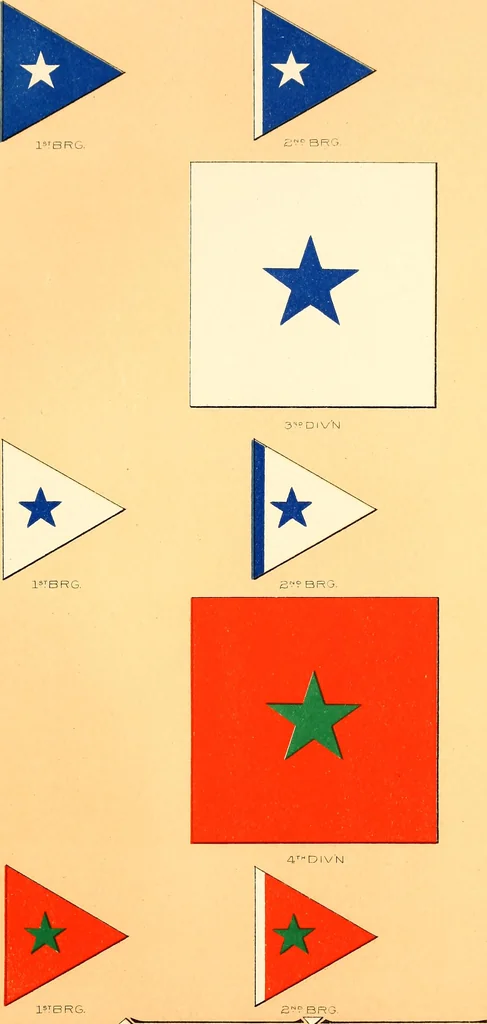 An illustration from Flags of the Army of the United States carried during the War of the Rebellion, 1861-1865, to designate the headquarters of the different armies, army corps, divisions and brigades, 1887, leaf 135