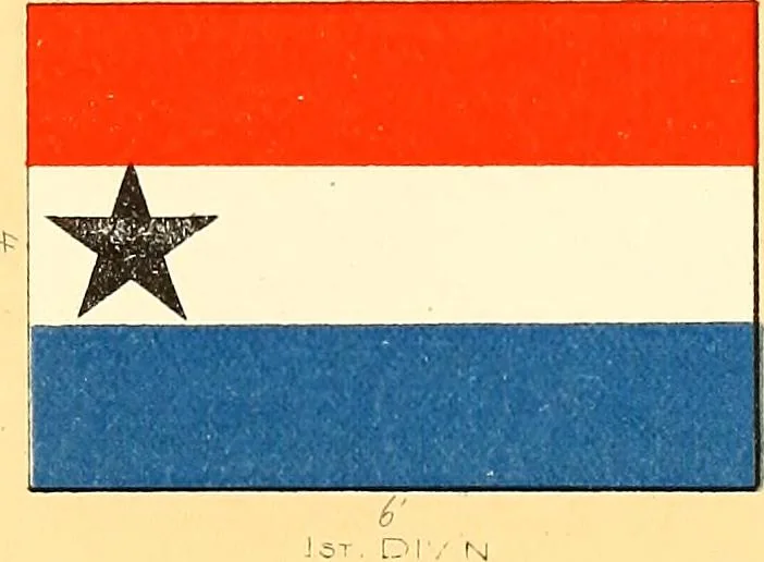 An illustration from Flags of the Army of the United States carried during the War of the Rebellion, 1861-1865, to designate the headquarters of the different armies, army corps, divisions and brigades, 1887, leaf 141