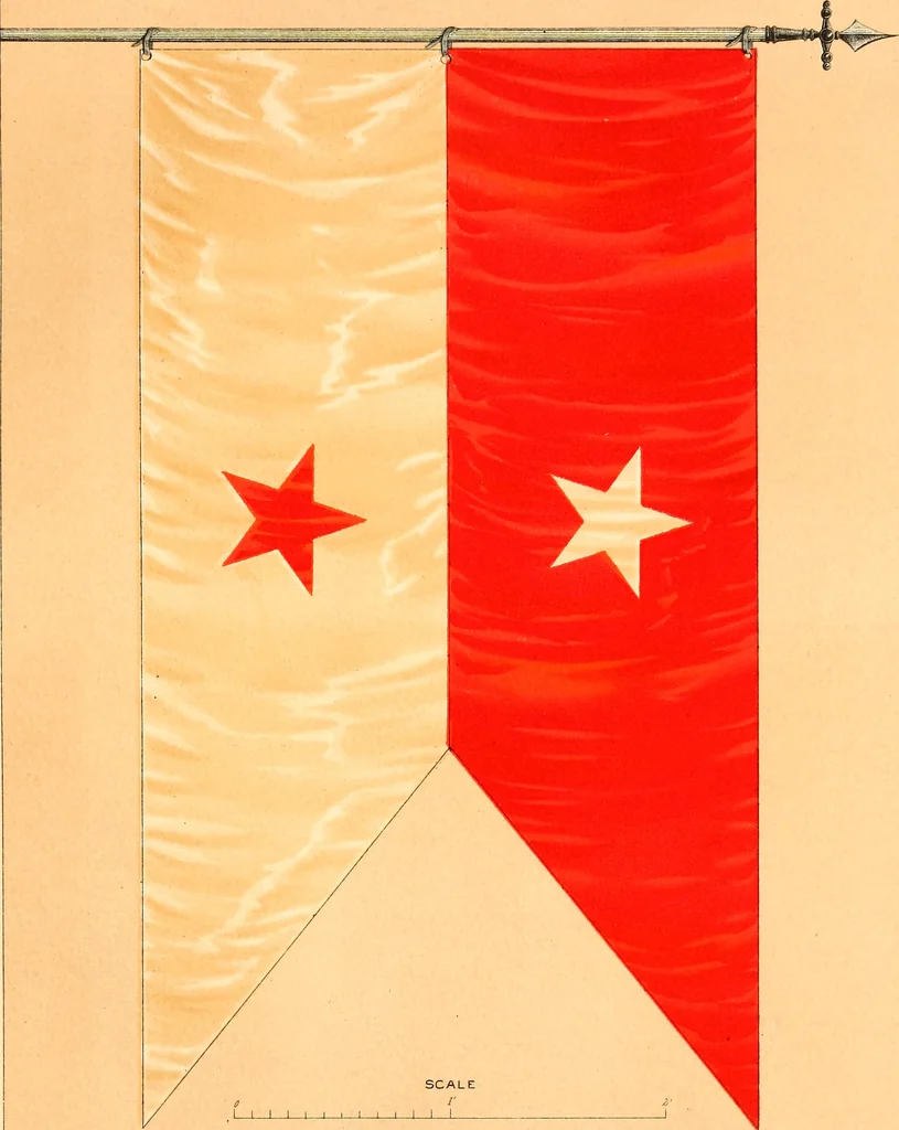 An illustration from Flags of the Army of the United States carried during the War of the Rebellion, 1861-1865, to designate the headquarters of the different armies, army corps, divisions and brigades, 1887, leaf 15