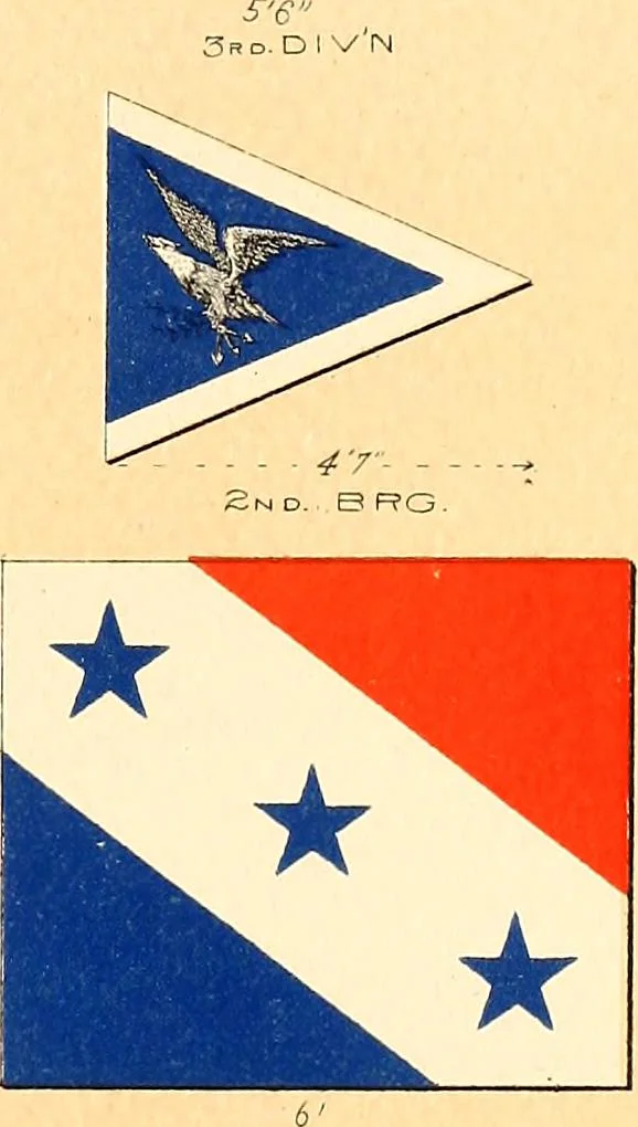 An illustration from Flags of the Army of the United States carried during the War of the Rebellion, 1861-1865, to designate the headquarters of the different armies, army corps, divisions and brigades, 1887, leaf 163
