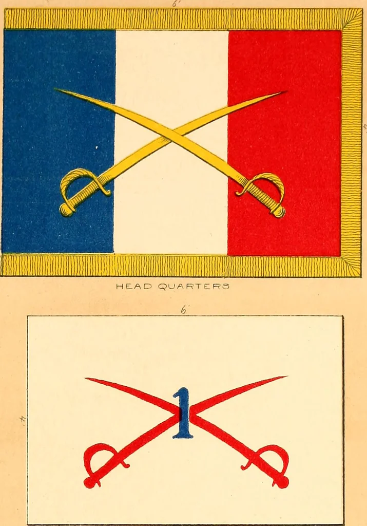 An illustration from Flags of the Army of the United States carried during the War of the Rebellion, 1861-1865, to designate the headquarters of the different armies, army corps, divisions and brigades, 1887, leaf 173