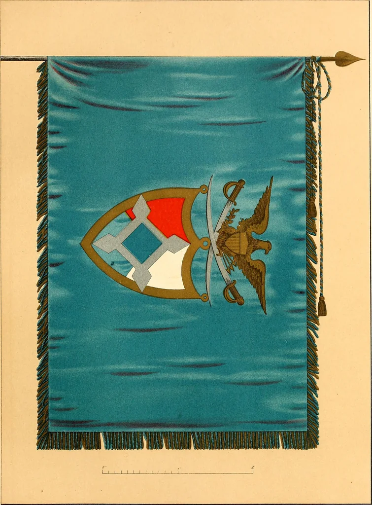 An illustration from Flags of the Army of the United States carried during the War of the Rebellion, 1861-1865, to designate the headquarters of the different armies, army corps, divisions and brigades, 1887, leaf 23