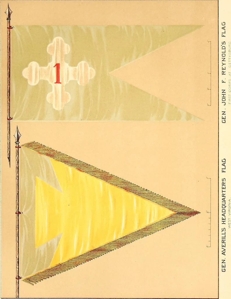 An illustration from Flags of the Army of the United States carried during the War of the Rebellion, 1861-1865, to designate the headquarters of the different armies, army corps, divisions and brigades, 1887, leaf 27