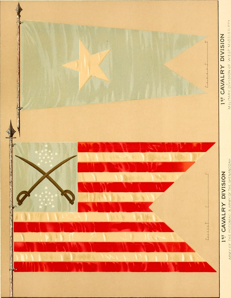 An illustration from Flags of the Army of the United States carried during the War of the Rebellion, 1861-1865, to designate the headquarters of the different armies, army corps, divisions and brigades, 1887, leaf 35