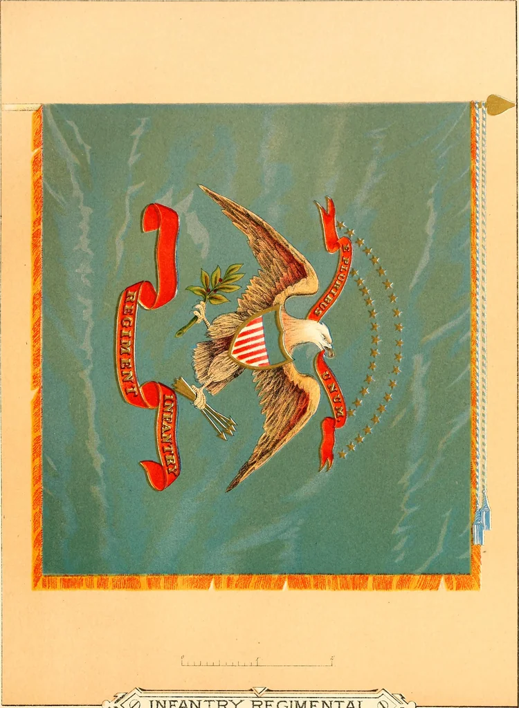 An illustration from Flags of the Army of the United States carried during the War of the Rebellion, 1861-1865, to designate the headquarters of the different armies, army corps, divisions and brigades, 1887, leaf 43
