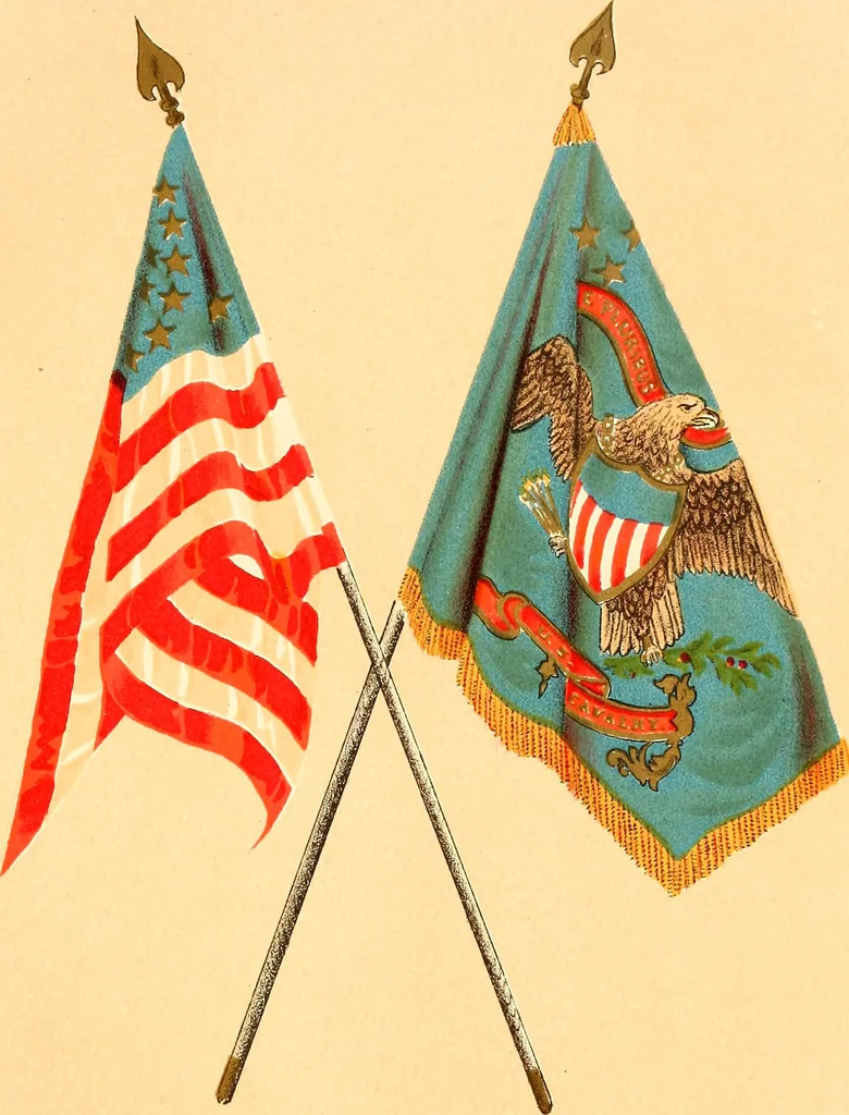 An illustration from Flags of the Army of the United States carried during the War of the Rebellion, 1861-1865, to designate the headquarters of the different armies, army corps, divisions and brigades, 1887, leaf 45