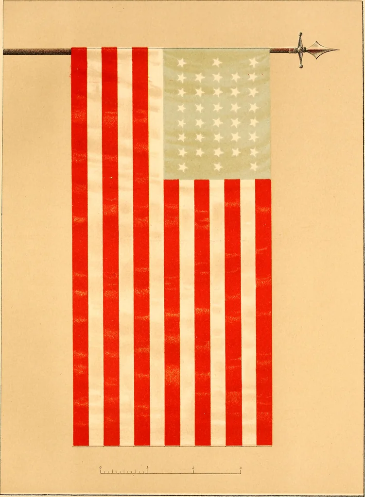 An illustration from Flags of the Army of the United States carried during the War of the Rebellion, 1861-1865, to designate the headquarters of the different armies, army corps, divisions and brigades, 1887, leaf 9