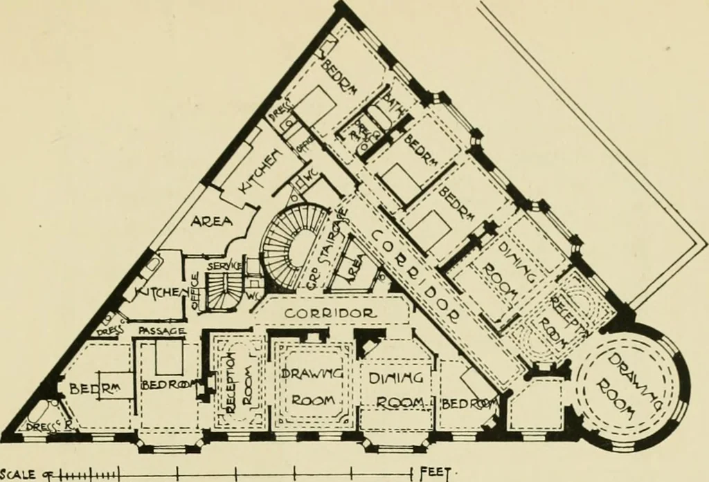 An illustration from Flats, urban houses and cottage homes; a companion volume to "The British home of to-day";, 1906, leaf 119