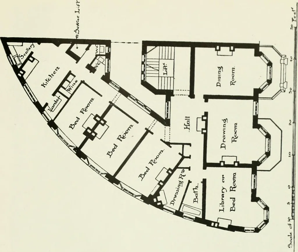 An illustration from Flats, urban houses and cottage homes; a companion volume to "The British home of to-day";, 1906, leaf 45