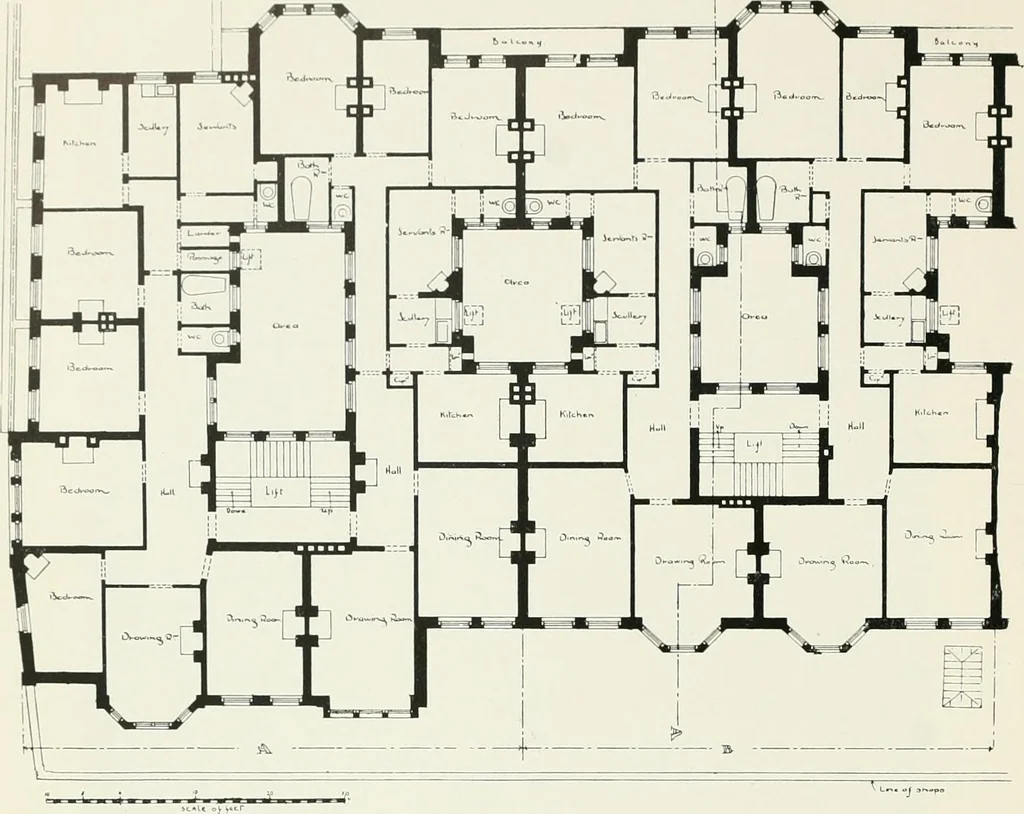 An illustration from Flats, urban houses and cottage homes; a companion volume to "The British home of to-day";, 1906, leaf 52