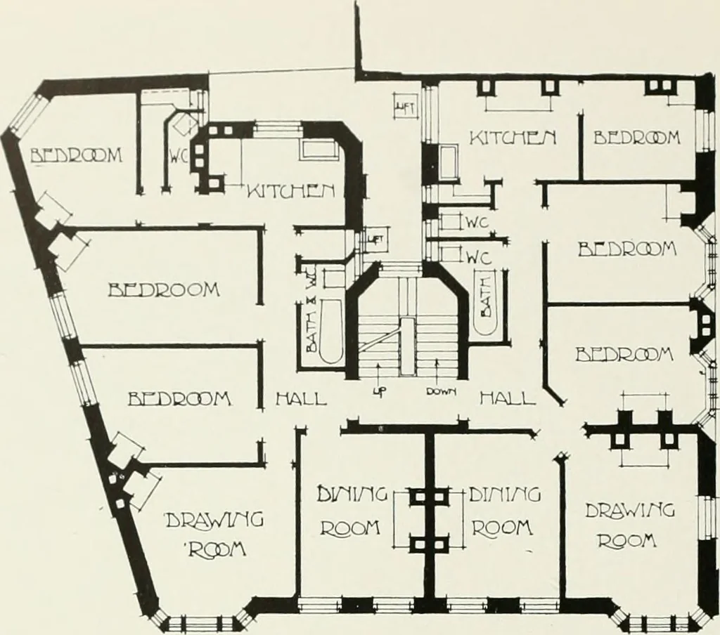 An illustration from Flats, urban houses and cottage homes; a companion volume to "The British home of to-day";, 1906, leaf 56