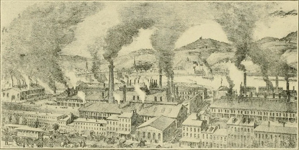 An illustration from "Flems" views of old Pittsburgh : a portfolio of the past precious with memories, 1905, leaf 27