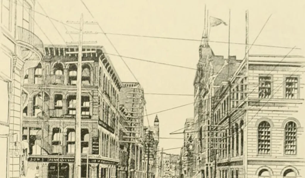 An illustration from "Flems" views of old Pittsburgh : a portfolio of the past precious with memories, 1905, leaf 44