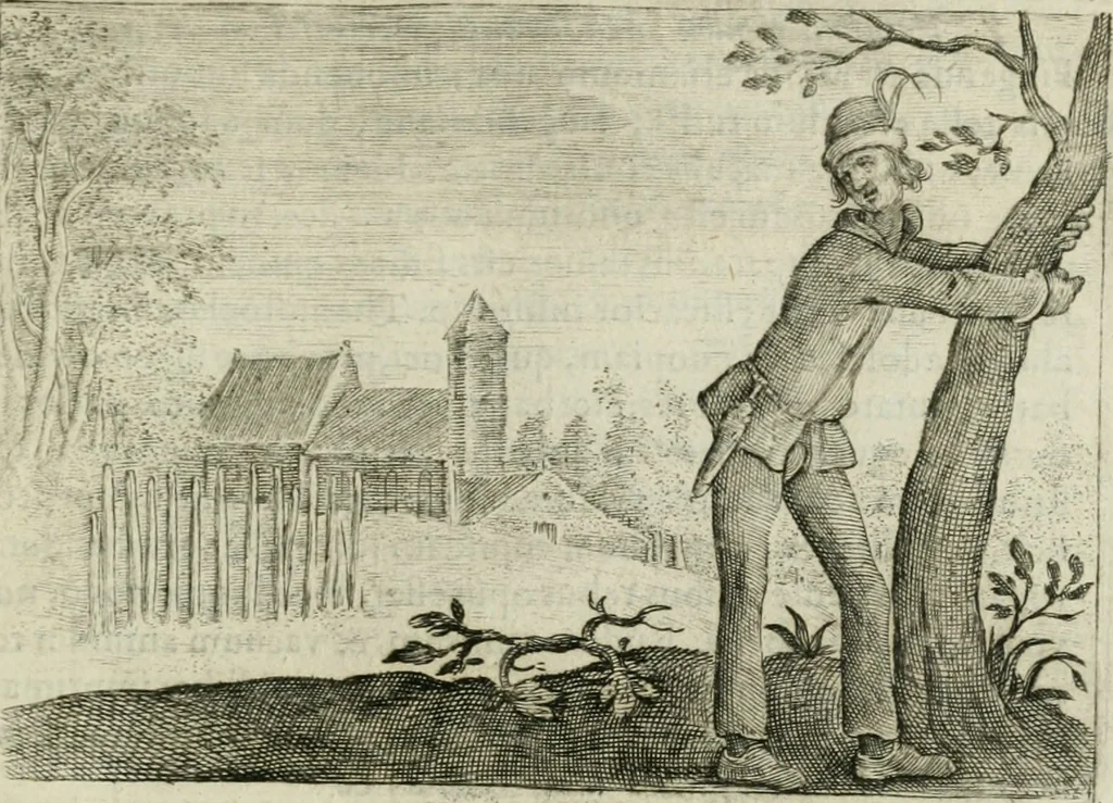 An illustration from Emblemata Florentii Schoonhovii I.C. Goudani, partim moralia partim etiam civilia : cum latiori eorundem ejusdem auctoris intepretatione : accedunt et alia quaedam poëmatia in alijs poëmatum suorum libris non contenta, 1648, leaf 156