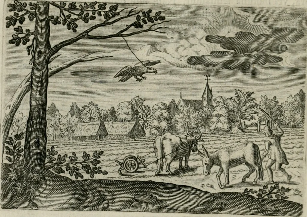 An illustration from Emblemata Florentii Schoonhovii I.C. Goudani, partim moralia partim etiam civilia : cum latiori eorundem ejusdem auctoris intepretatione : accedunt et alia quaedam poëmatia in alijs poëmatum suorum libris non contenta, 1648, leaf 201
