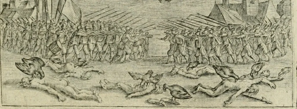 An illustration from Emblemata Florentii Schoonhovii I.C. Goudani, partim moralia partim etiam civilia : cum latiori eorundem ejusdem auctoris intepretatione : accedunt et alia quaedam poëmatia in alijs poëmatum suorum libris non contenta, 1648, leaf 30