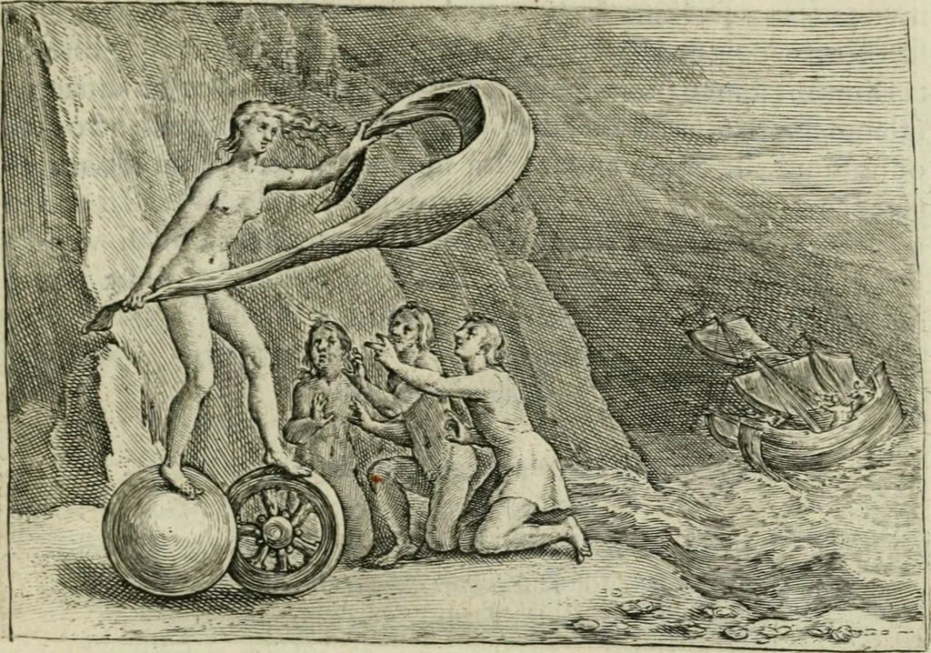 An illustration from Emblemata Florentii Schoonhovii I.C. Goudani, partim moralia partim etiam civilia : cum latiori eorundem ejusdem auctoris intepretatione : accedunt et alia quaedam poëmatia in alijs poëmatum suorum libris non contenta, 1648, leaf 32