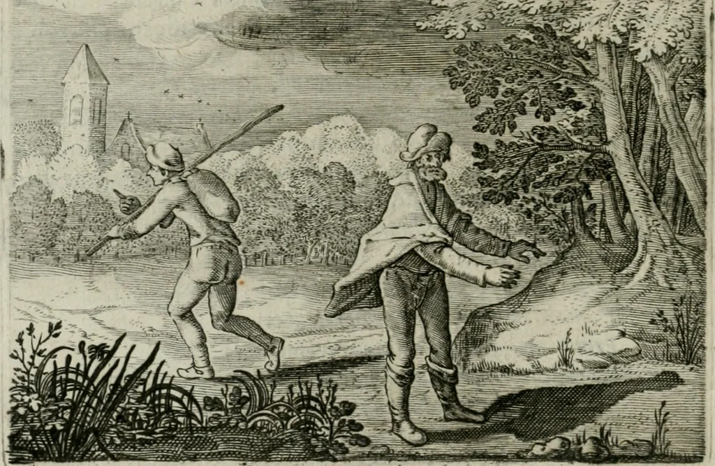 An illustration from Emblemata Florentii Schoonhovii I.C. Goudani, partim moralia partim etiam civilia : cum latiori eorundem ejusdem auctoris intepretatione : accedunt et alia quaedam poëmatia in alijs poëmatum suorum libris non contenta, 1648, leaf 35