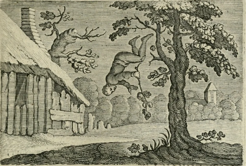 An illustration from Emblemata Florentii Schoonhovii I.C. Goudani, partim moralia partim etiam civilia : cum latiori eorundem ejusdem auctoris intepretatione : accedunt et alia quaedam poëmatia in alijs poëmatum suorum libris non contenta, 1648, leaf 54