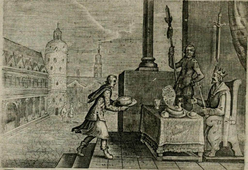 An illustration from Emblemata Florentii Schoonhovii I.C. Goudani, partim moralia partim etiam civilia : cum latiori eorundem ejusdem auctoris intepretatione : accedunt et alia quaedam poëmatia in alijs poëmatum suorum libris non contenta, 1648, leaf 97