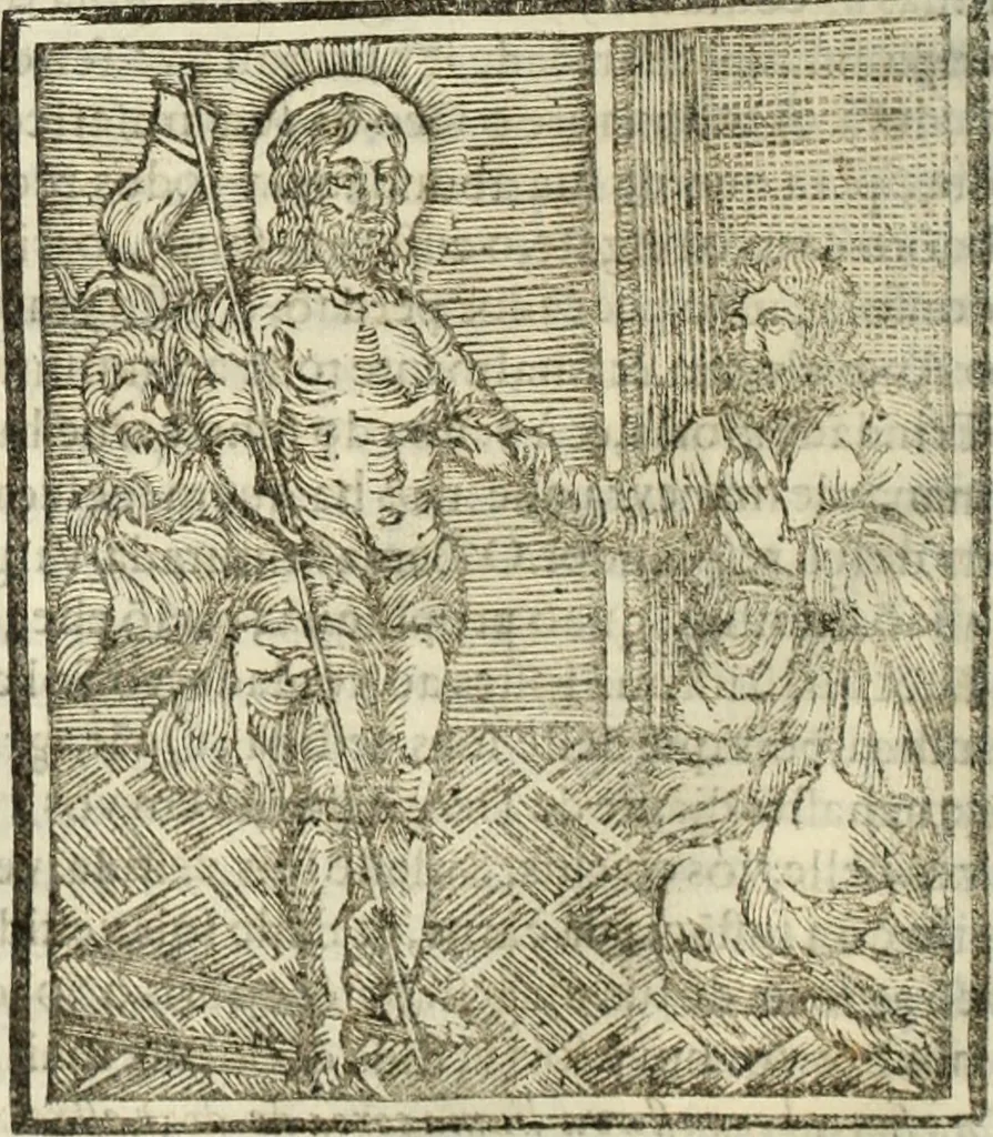 An illustration from Flos sanctorum : historia das vidas de Christo S.N. e de sua Santissima MÃ£y, vidas dos santos e suas festas repartidas pellos doze mezes : com sermoáº½s, & praticas que servem para muytas festas do anno, 1681, leaf 131