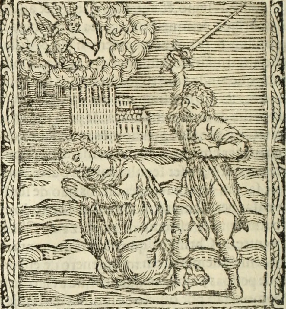 An illustration from Flos sanctorum : historia das vidas de Christo S.N. e de sua Santissima MÃ£y, vidas dos santos e suas festas repartidas pellos doze mezes : com sermoáº½s, & praticas que servem para muytas festas do anno, 1681, leaf 147