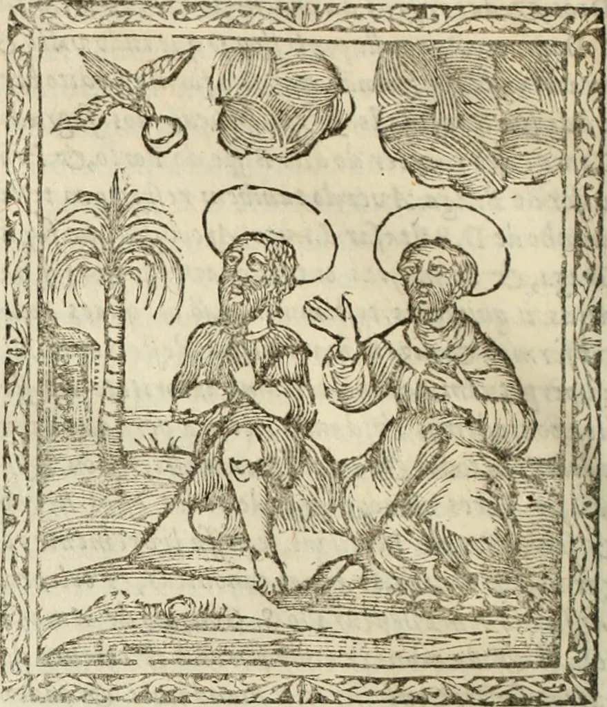 An illustration from Flos sanctorum : historia das vidas de Christo S.N. e de sua Santissima MÃ£y, vidas dos santos e suas festas repartidas pellos doze mezes : com sermoáº½s, & praticas que servem para muytas festas do anno, 1681, leaf 199