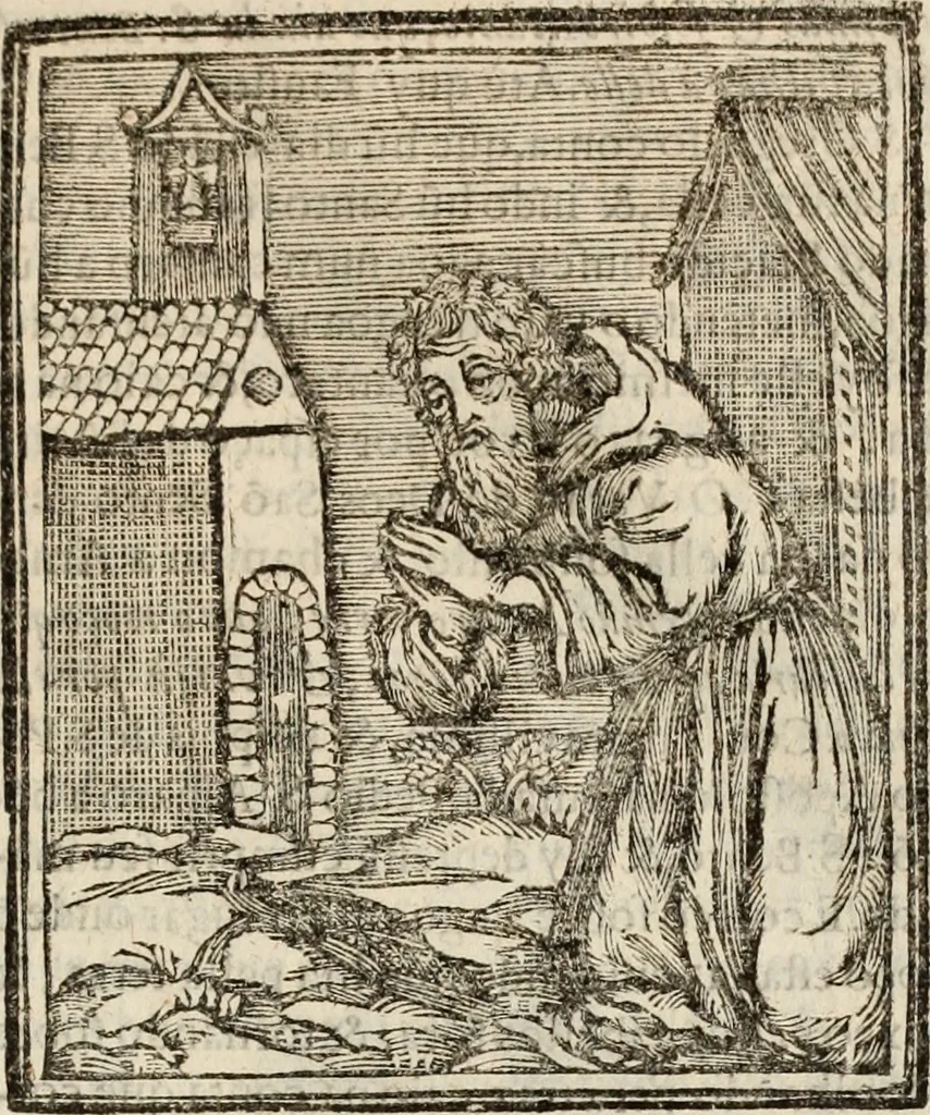 An illustration from Flos sanctorum : historia das vidas de Christo S.N. e de sua Santissima MÃ£y, vidas dos santos e suas festas repartidas pellos doze mezes : com sermoáº½s, & praticas que servem para muytas festas do anno, 1681, leaf 204