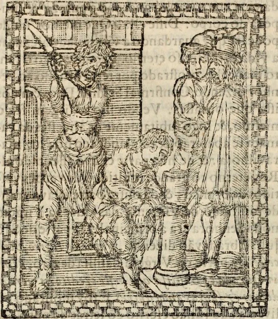 An illustration from Flos sanctorum : historia das vidas de Christo S.N. e de sua Santissima MÃ£y, vidas dos santos e suas festas repartidas pellos doze mezes : com sermoáº½s, & praticas que servem para muytas festas do anno, 1681, leaf 212