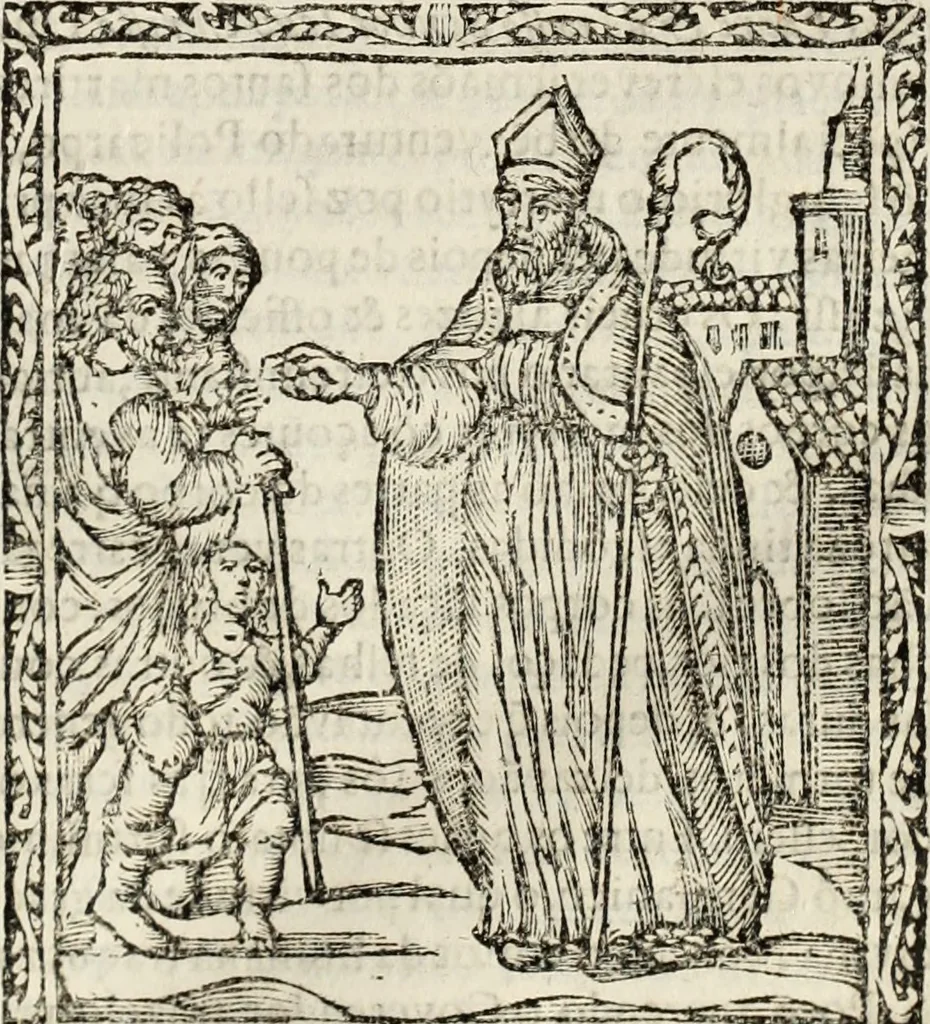 An illustration from Flos sanctorum : historia das vidas de Christo S.N. e de sua Santissima MÃ£y, vidas dos santos e suas festas repartidas pellos doze mezes : com sermoáº½s, & praticas que servem para muytas festas do anno, 1681, leaf 246