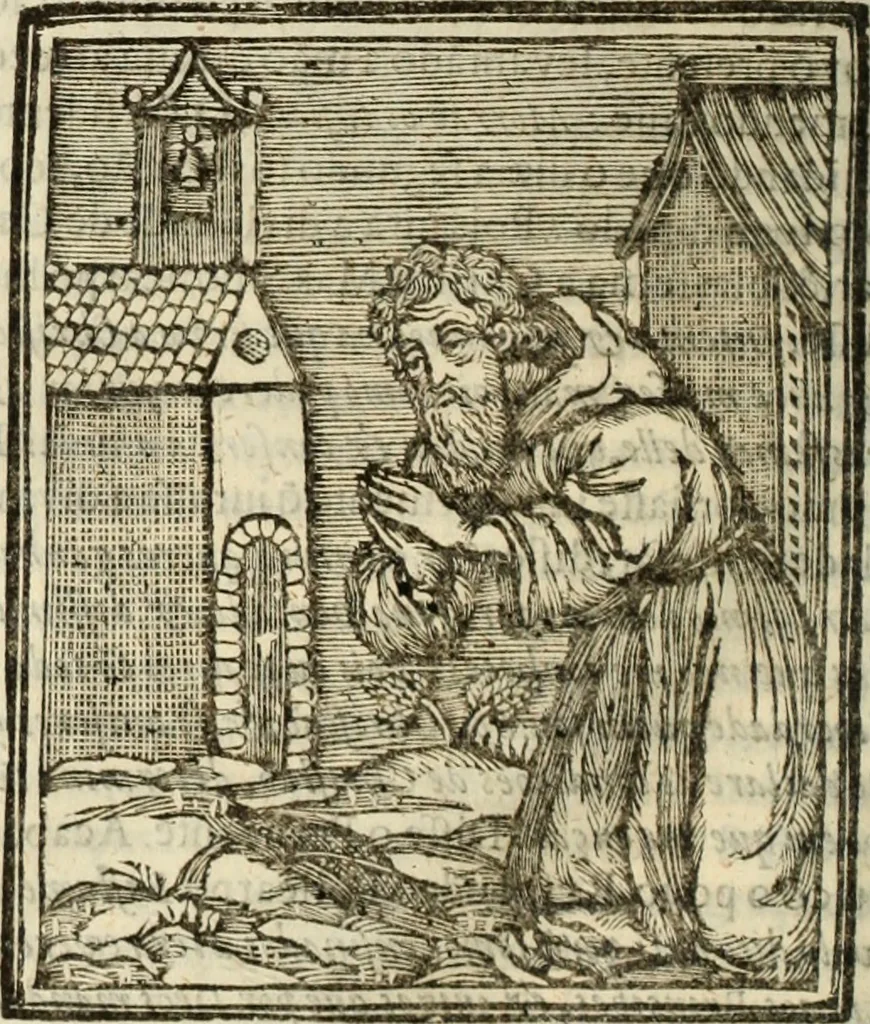 An illustration from Flos sanctorum : historia das vidas de Christo S.N. e de sua Santissima MÃ£y, vidas dos santos e suas festas repartidas pellos doze mezes : com sermoáº½s, & praticas que servem para muytas festas do anno, 1681, leaf 249